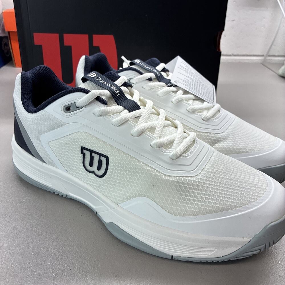 Mens Size 9.5 - Wilson Courtglide Tennis Shoes Racquet White Navy Blazer Quarry